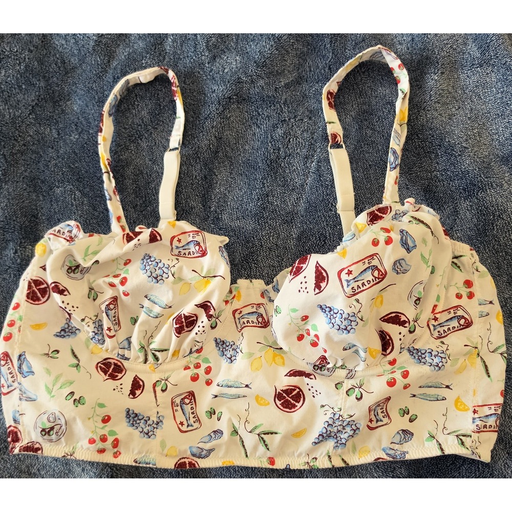 Colsie Bustier Top Size L White Food Print Sleeveless Scoop Neck Cotton Corset